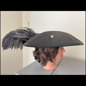 Black with black feathers and subtle gold trim lady pirate hat